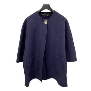 Zara Wool Blend Cape Coat Size L Navy Blue Oversized